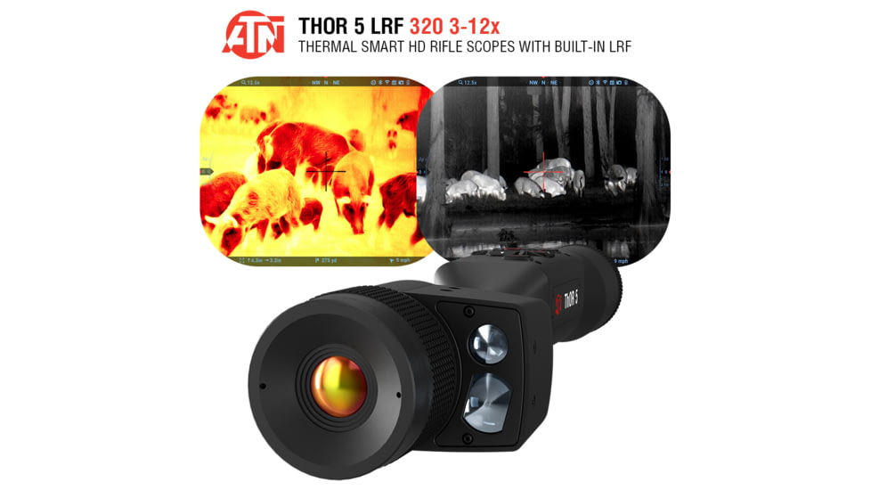 ATN Thor 5 LRF 3-12x 320x240 12 Micron Smart HD Thermal Rifle Scope, 30mm Tube w/ Gen 5 Sensor, Multiple Patterns &amp; Color Options Reticle, Black, TIWST5319LRF
