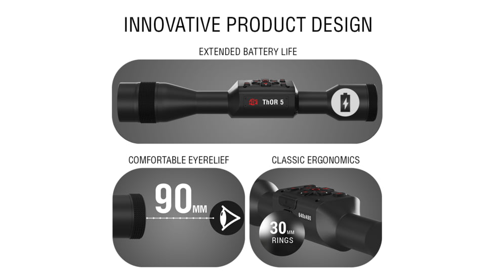 ATN Thor 5 3-24x 640x480 12 Micron Smart HD Thermal Rifle Scope, 30mm Tube w/ Gen 5 Sensor, Multiple Patterns &amp; Color Options Reticle, Black, TIWST5635A