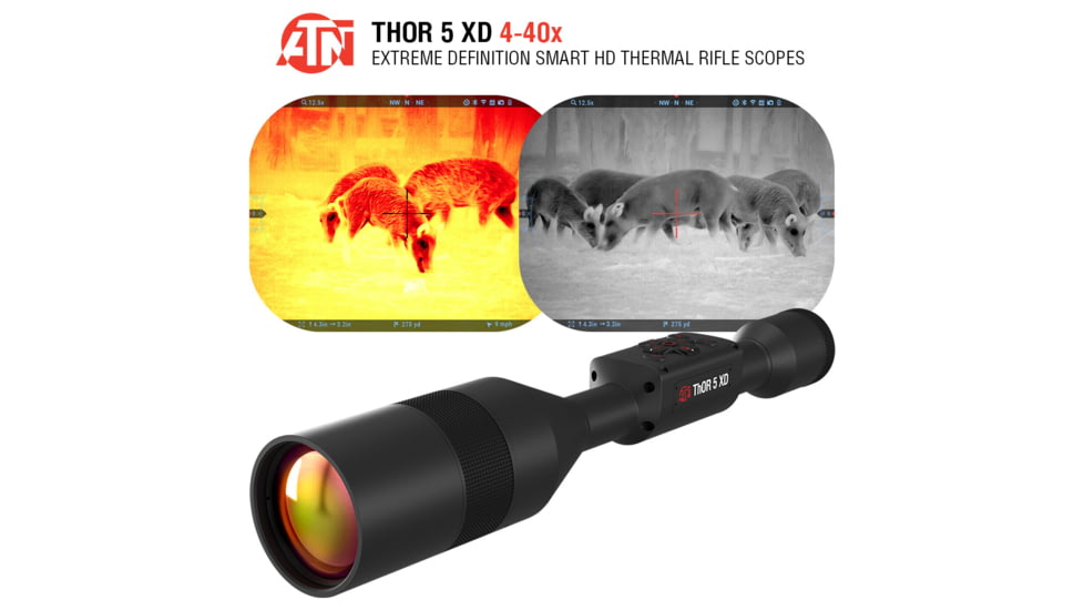 ATN Thor 5 XD 4-40x 1280x1024 12 Micron Smart HD Thermal Rifle Scope, 30mm Tube w/ Xtreme Definition 1.3 Megapixel Sensor, Multiple Patterns &amp; Color Options Reticle, Black, TIWST51210A