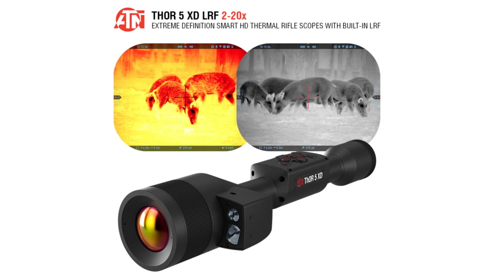 ATN Thor 5 XD LRF 2-20x 1280x1024 12 Micron Smart HD Thermal Rifle Scope, 30mm Tube w/ Xtreme Definition 1.3 Megapixel Sensor, Multiple Patterns &amp; Color Options Reticle, Black, TIWST51250LRF