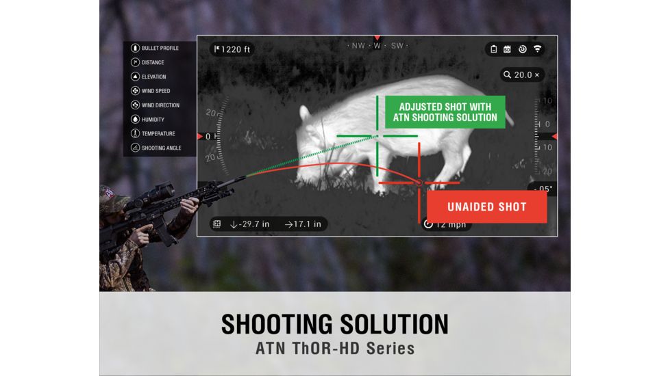 ATN ThOR-HD Thermal Imaging Rifle Scopes, 2-8x, 25 mm, Multiple Patterns &amp; Color Options Reticles, Black, TIWSTH382A