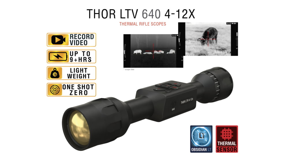 ATN Thor LTV 4-12x Thermal Imaging Rifle Scopes Gen 5, 640x480 w/ Video Recording, Black, TIWSTLTV650X