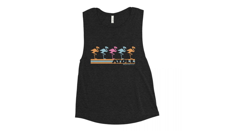 Atoll Board Co Ladies Muscle Tank with Atoll Flamingo Graphic - Black Heather, L - Black Heather,L, 62C615DF9AB03Black-Heather-L