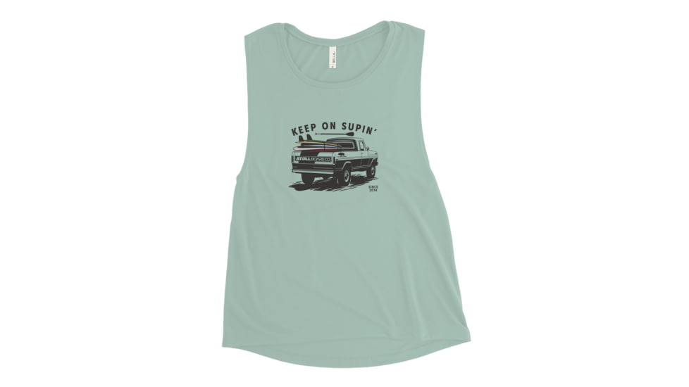 Atoll Board Co Ladies Muscle Tank with Atoll Paddle Board Truck Graphic - Dusty Blue, M - Dusty Blue,M, 6459504AB336BDusty-Blue-M