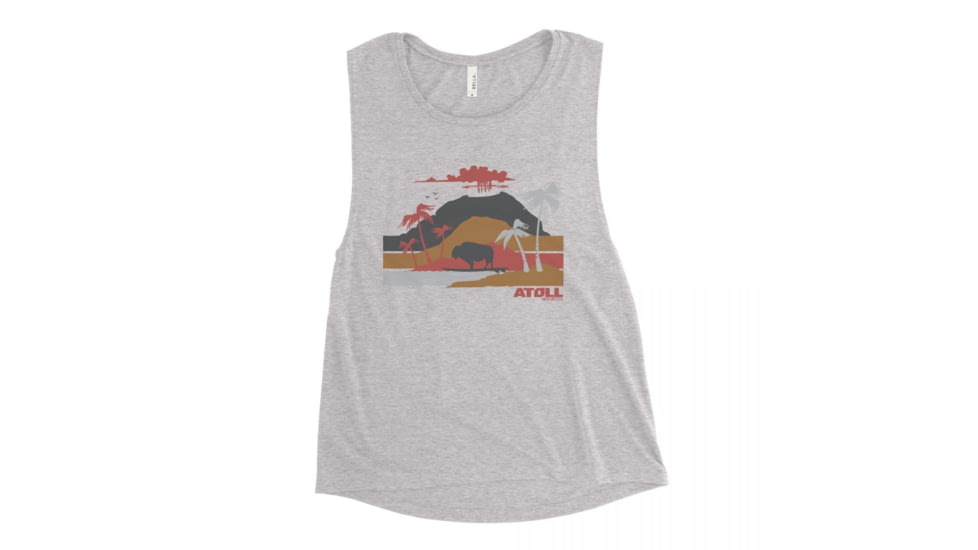 Atoll Board Co Ladies Muscle Tank with Atoll Volcano Graphic - Athletic Heather, S - Athletic Heather,S, 62FBCA81ACB12Athletic-Heather-S