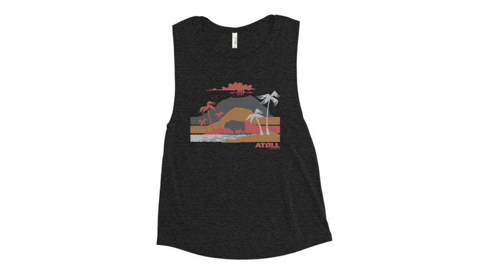 Atoll Board Co Ladies Muscle Tank with Atoll Volcano Graphic - Black Heather, L - Black Heather,L, 62FBCA81ACB12Black-Heather-L