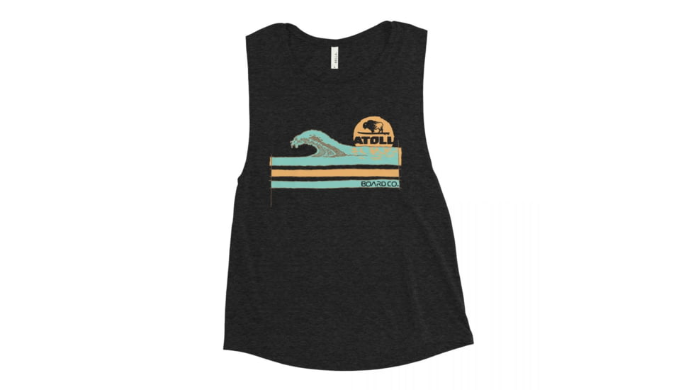 Atoll Board Co Ladies Muscle Tank with Atoll Wave Graphic - Black Heather, S - Black Heather,S, 62C1E097DA5B5Black-Heather-S