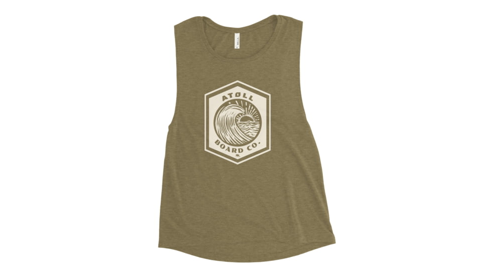 Atoll Board Co Ladies Muscle Tank with Atoll Wave Graphic - Heather Olive, L - Heather Olive,L, 64639A816868CHeather-Olive-L