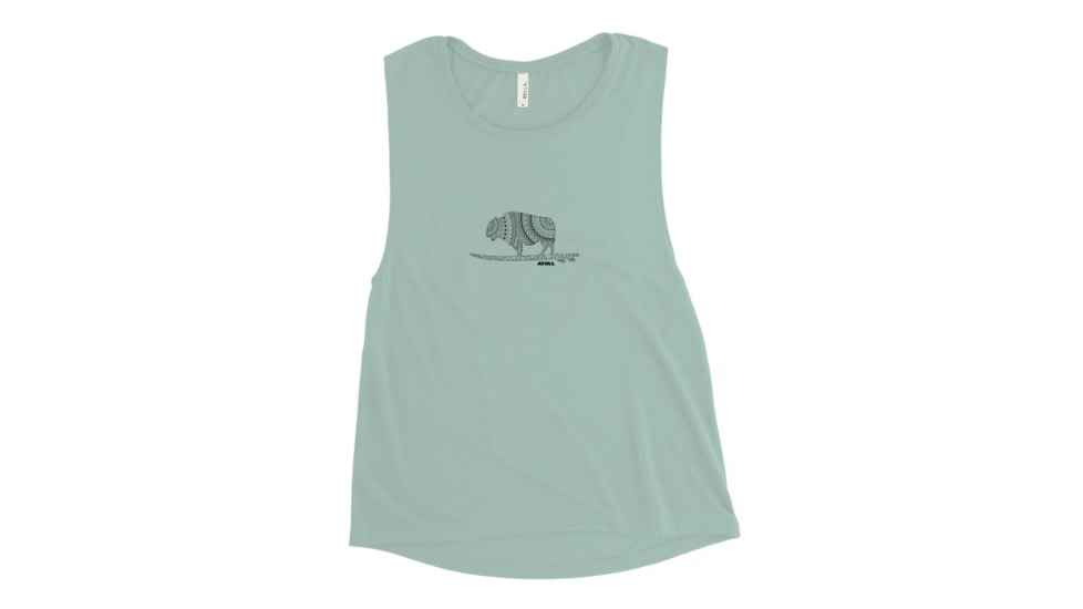 Atoll Board Co Ladies Muscle Tank with Black Atoll Mandala Graphic - Dusty Blue, L - Dusty Blue,L, 62C1E4ECEE156Dusty-Blue-L