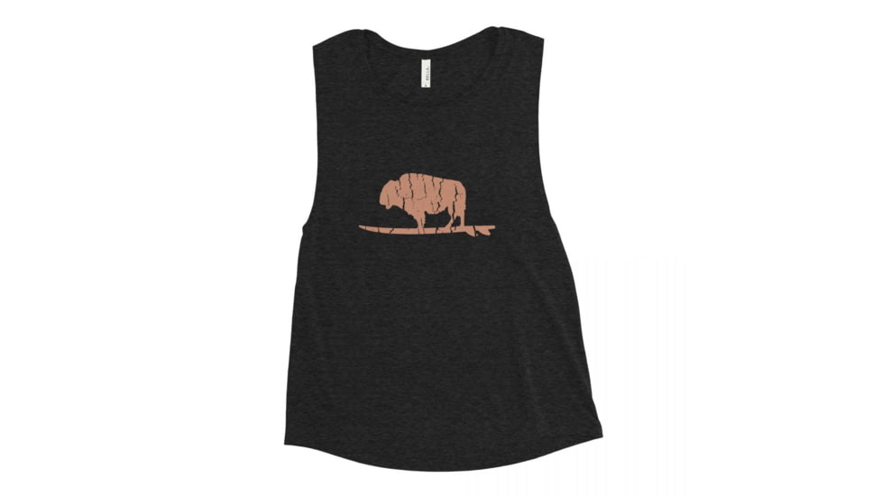 Atoll Board Co Ladies Muscle Tank with Vintage Atoll Bison Graphic - Black Heather, L - Black Heather,L, 62C1E8CBC9B80Black-Heather-L