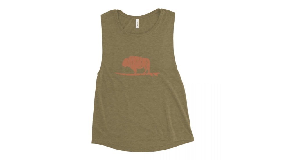 Atoll Board Co Ladies Muscle Tank with Vintage Atoll Bison Graphic - Heather Olive, M - Heather Olive,M, 62C1E8CBC9B80Heather-Olive-M