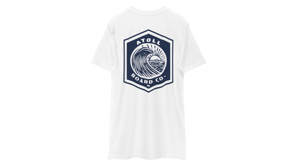 Atoll Board Co Mens Heavyweight tee with Blue Atoll Wave Graphic - White, M - White,M, 6463948B38FC3White-M