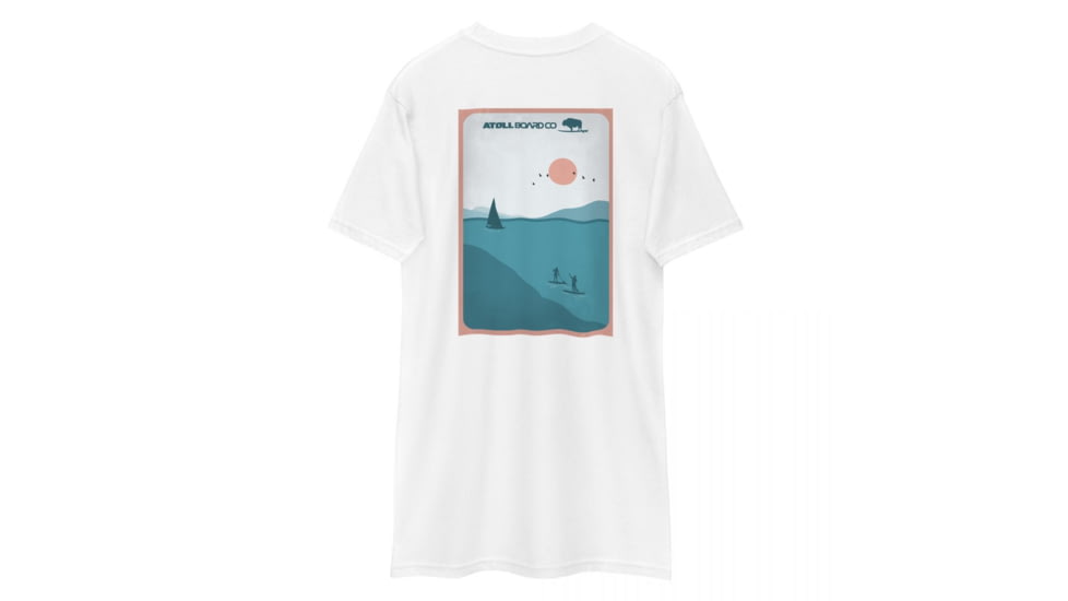 Atoll Board Co Mens premium heavyweight tee with Atoll Harbor Paddle Graphic - White, L - White,L, 62C6061F6D656White-L