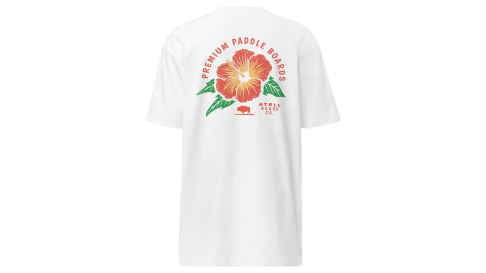 Atoll Board Co Mens Premium Heavyweight Tee with Atoll Island Flower Graphic - White, L - White,L, 6441768BAB340White-L