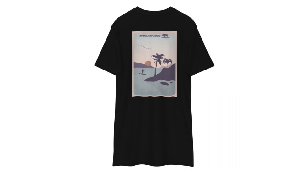 Atoll Board Co Mens premium heavyweight tee with Atoll Island Paddle Graphic - Black, L - Black,L, 62C6041422987Black-L