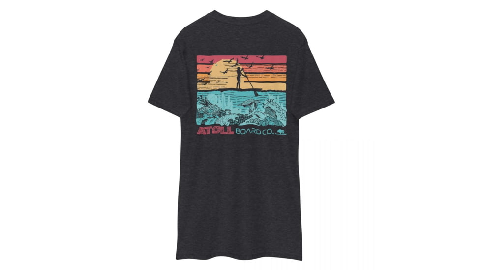 Atoll Board Co Mens premium heavyweight tee with Atoll SUP Rider and Reef - Charcoal Heather, 4XL - Charcoal Heather,4XL, 62C1EE137A6A7Charcoal-Heather-4XL
