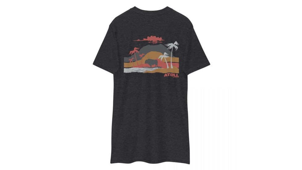Atoll Board Co Mens premium heavyweight tee with Atoll Volcano Graphic - Charcoal Heather, XL - Charcoal Heather,XL, 62FBD261EF61DCharcoal-Heather-XL