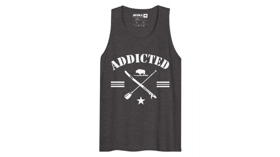 Atoll Board Co Mens premium tank top with Addicted to Paddle Boarding Graphic - Charcoal Heather, 3XL - Charcoal Heather,3XL, 62E957FE1F679Charcoal-Heather-3XL