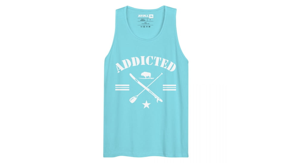 Atoll Board Co Mens premium tank top with Addicted to Paddle Boarding Graphic - Pacific Blue, L - Pacific Blue,L, 62E957FE1F679Pacific-Blue-L