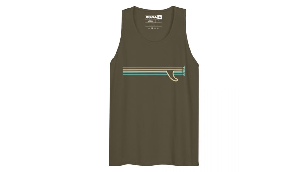 Atoll Board Co Mens premium tank top with Atoll Fin Graphic - Military Green, S - Military Green,S, 62F296FF9796AMilitary-Green-S