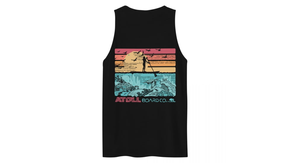 Atoll Board Co Mens premium tank top with Atoll SUP Rider and Reef Graphic - Black, M - Black,M, 62C33E0F4095FBlack-M