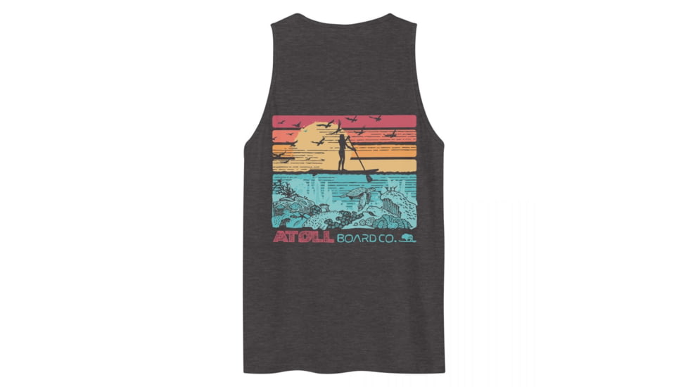 Atoll Board Co Mens premium tank top with Atoll SUP Rider and Reef Graphic - Charcoal Heather, XL - Charcoal Heather,XL, 62C33E0F4095FCharcoal-Heather-XL