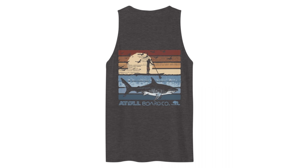 Atoll Board Co Mens premium tank top with Atoll SUP Rider and Shark Graphic - Charcoal Heather, L - Charcoal Heather,L, 62C33F27EE7CECharcoal-Heather-L