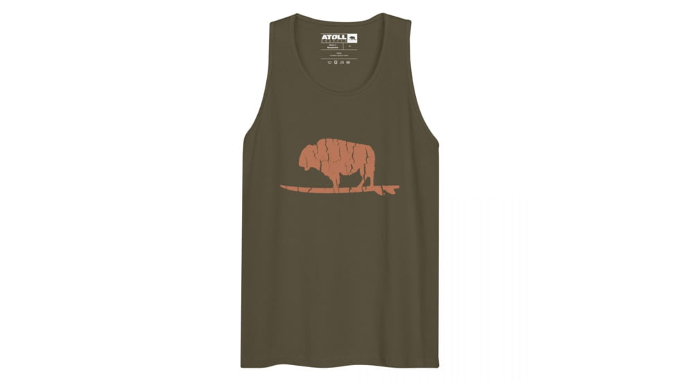Atoll Board Co Mens premium tank top with Atoll Vintage Bison Logo Graphic - Military Green, M - Military Green,M, 62C3408844D9EMilitary-Green-M