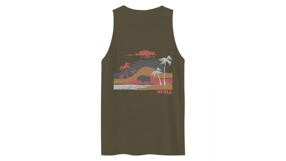 Atoll Board Co Mens premium tank-top with Atoll Volcano Grapic - Military Green, L - Military Green,L, 62FBD088904E5Military-Green-L