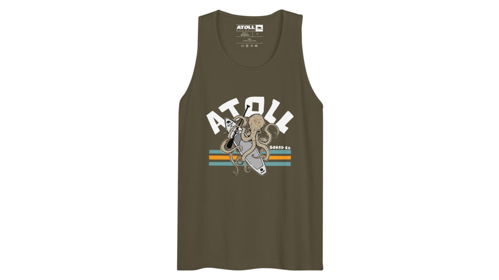 Atoll Board Co Mens Tank Top with Atoll Octopus Design - Military Green, S - Military Green,S, 629A5D2278D90Military-Green-S
