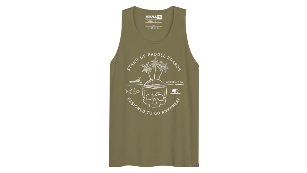 Atoll Board Co Mens Tank Top with Atoll Skull Island Graphic - Military Green, M - Military Green,M, 645044E1275D0Military-Green-M