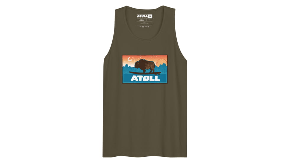 Atoll Board Co Mens Tank Top with Atoll Sunset Logo Original Edition - Military Green, 3XL - Military Green,3XL, 629A5A772E8D4Military-Green-3XL