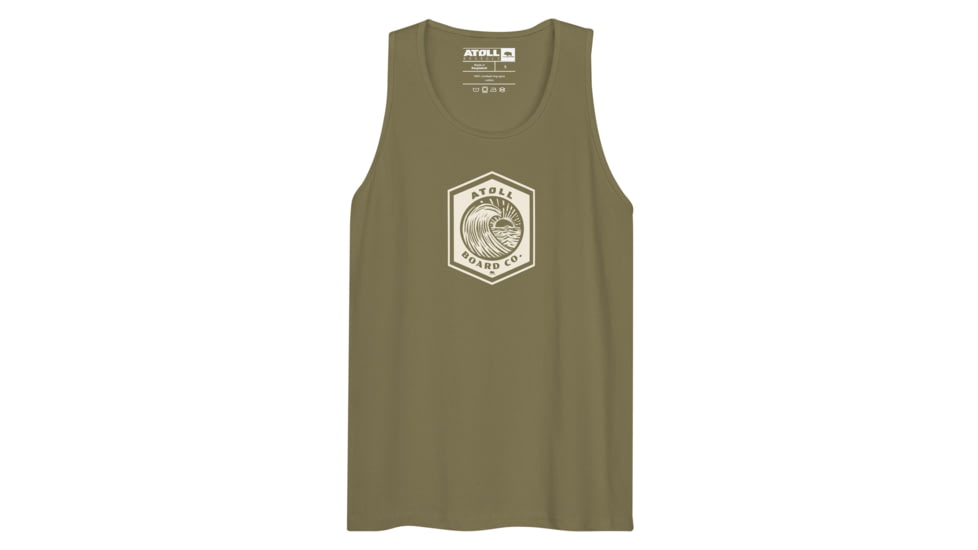 Atoll Board Co Mens Tank Top with Atoll Wave Graphic - Military Green, S - Military Green,S, 64639551098A5Military-Green-S