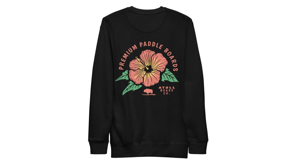 Atoll Board Co Premium Crew Neck Sweatshirt with Atoll Paddle Board Island Flower Graphic - Black, L - Black,L, 6441992434D68Black-L