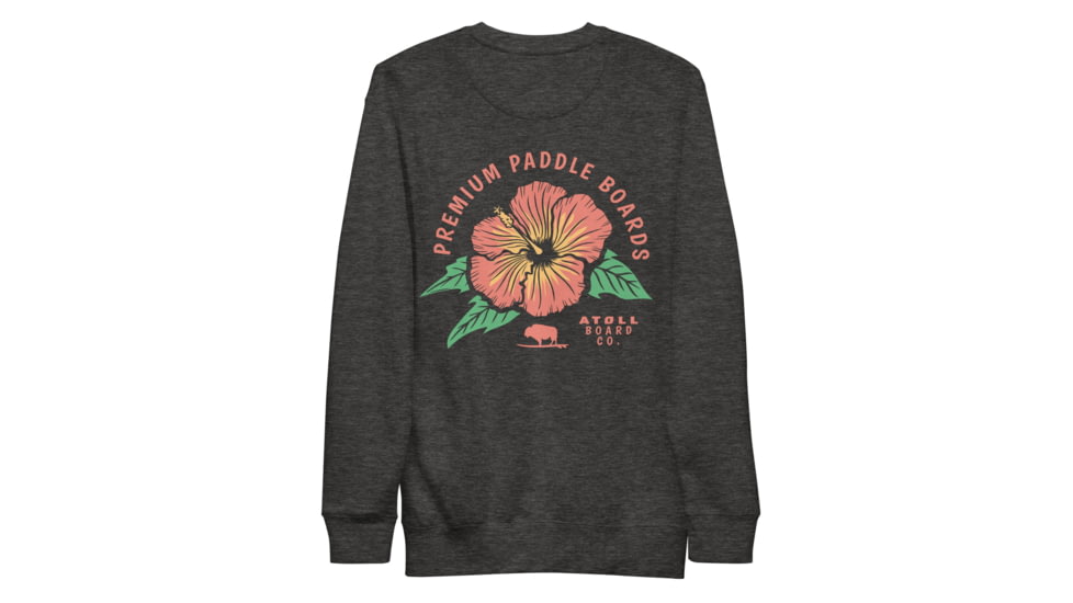 Atoll Board Co Premium Crew Neck Sweatshirt with Atoll Paddle Board Island Flower Graphic - Charcoal Heather, 3XL - Charcoal Heather,3XL, 6441992434D68Charcoal-Heather-3XL