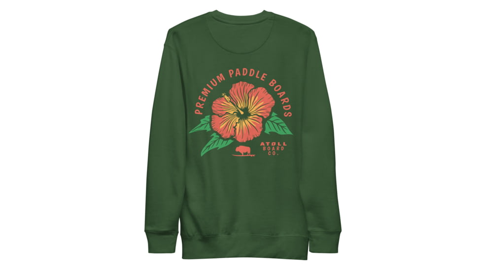 Atoll Board Co Premium Crew Neck Sweatshirt with Atoll Paddle Board Island Flower Graphic - Forest Green, 2XL - Forest Green,2XL, 6441992434D68Forest-Green-2XL