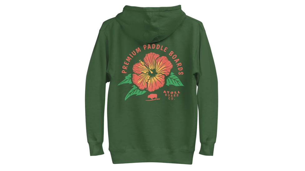 Atoll Board Co Premium Hoodie with Atoll Paddle Board Island Flower Graphic - Forest Green, M - Forest Green,M, 64418929228BDForest-Green-M