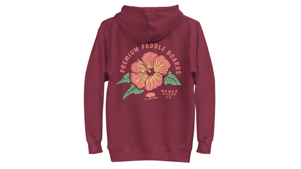 Atoll Board Co Premium Hoodie with Atoll Paddle Board Island Flower Graphic - Maroon, S - Maroon,S, 64418929228BDMaroon-S
