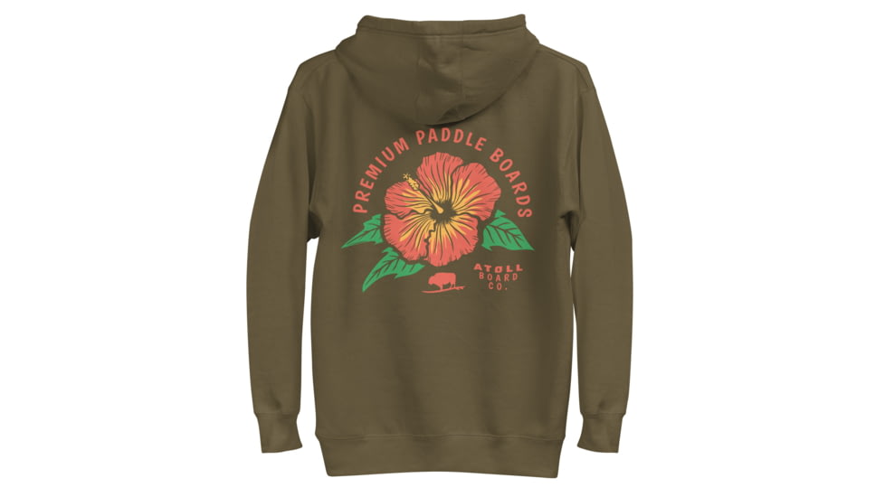 Atoll Board Co Premium Hoodie with Atoll Paddle Board Island Flower Graphic - Military Green, S - Military Green,S, 64418929228BDMilitary-Green-S