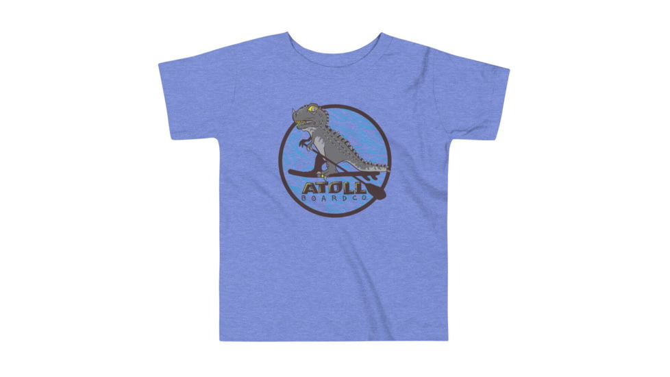 Atoll Board Co Toddler Short Sleeve Tee with Atoll T-Rex Dinosaur Graphic - Heather Columbia Blue, 2T - Heather Columbia Blue,2T, 62C6199F064E2Heather-Columbia-Blue-2T