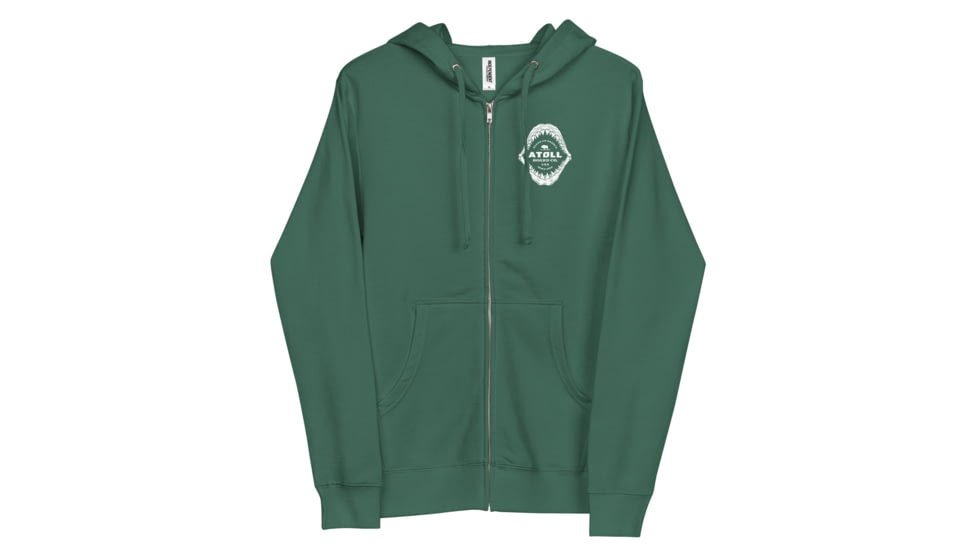 Atoll Board Co Unisex Fleece Zip Up Hoodie with Atoll Shark Fossil Graphic - Alpine Green, XL - Alpine Green,XL, 6487475929501Alpine-Green-XL