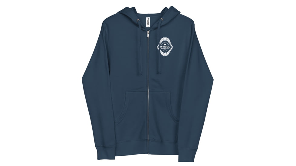 Atoll Board Co Unisex Fleece Zip Up Hoodie with Atoll Shark Fossil Graphic - Navy, XL - Navy,XL, 6487475929501Navy-XL