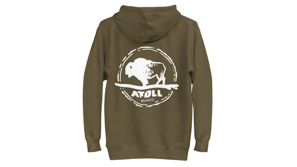 Atoll Board Co Unisex Hoodie with Hand Drawn Atoll Logo - Military Green, M - Military Green,M, 628E8B7D50B97Military-Green-M