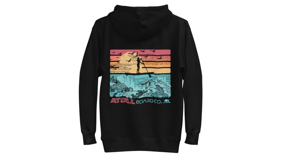 Atoll Board Co Unisex Premium Hoodie with Atoll SUP Rider and Reef Graphic - Black, L - Black,L, 62CEFCABCAE0CBlack-L
