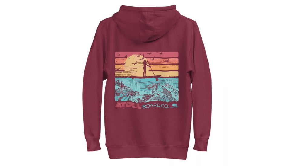 Atoll Board Co Unisex Premium Hoodie with Atoll SUP Rider and Reef Graphic - Maroon, S - Maroon,S, 62CEFCABCAE0CMaroon-S