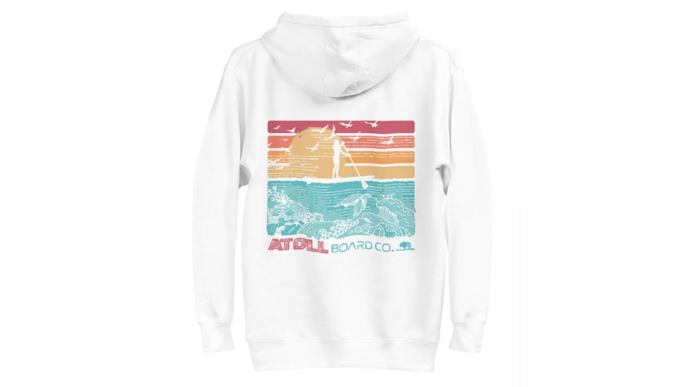 Atoll Board Co Unisex Premium Hoodie with Atoll SUP Rider and Reef Graphic - White, L - White,L, 62CEFCABCAE0CWhite-L