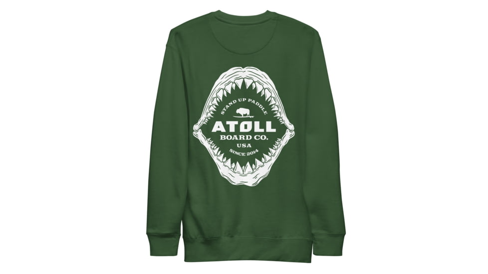 Atoll Board Co Unisex Premium Sweatshirt with Atoll Shark Fossil Graphic - Forest Green, S - Forest Green,S, 648746419EE75Forest-Green-S