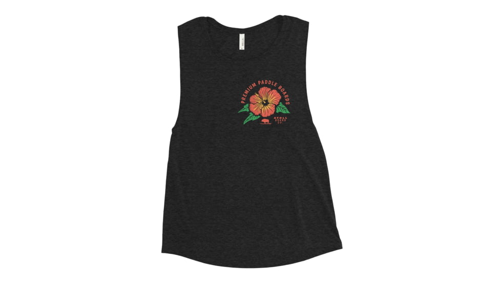 Atoll Board Co Womens Muscle Tank with Atoll Paddle Boards Island Flower Graphic - Black Heather, L - Black Heather,L, 6442EFEFCAC59Black-Heather-L