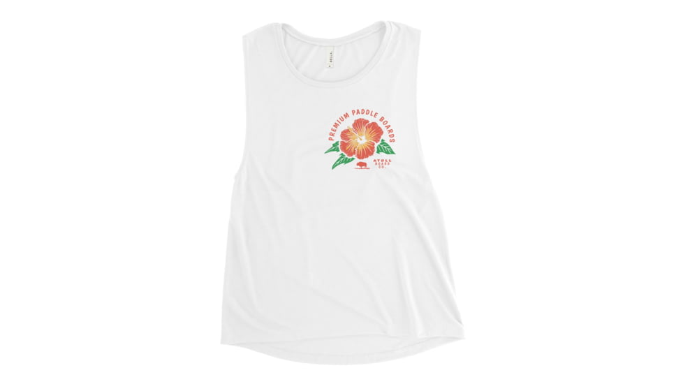 Atoll Board Co Womens Muscle Tank with Atoll Paddle Boards Island Flower Graphic - White, L - White,L, 6442EFEFCAC59White-L