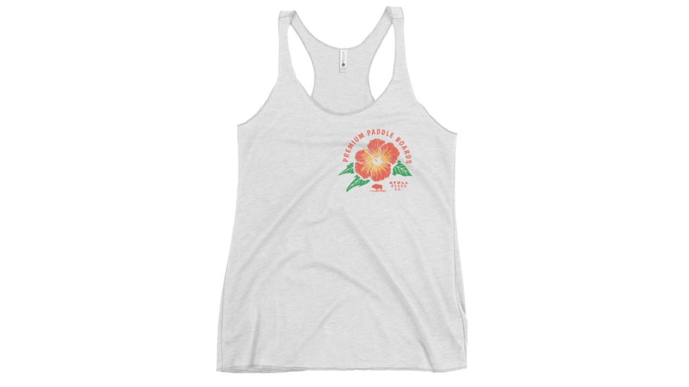 Atoll Board Co Womens Racerback Tank with Atoll Paddle Board Island Flower Graphic - Heather White, L - Heather White,L, 6442F10F86D7AHeather-White-L